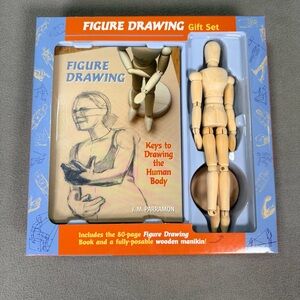 Figure Drawing Gift Set-Book by J.M.Parramon & Fully Poseable Wooden Manikin-NEW
